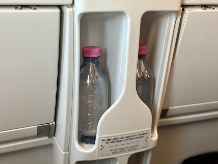 Air France Boeing 789 premium economy seat water storage