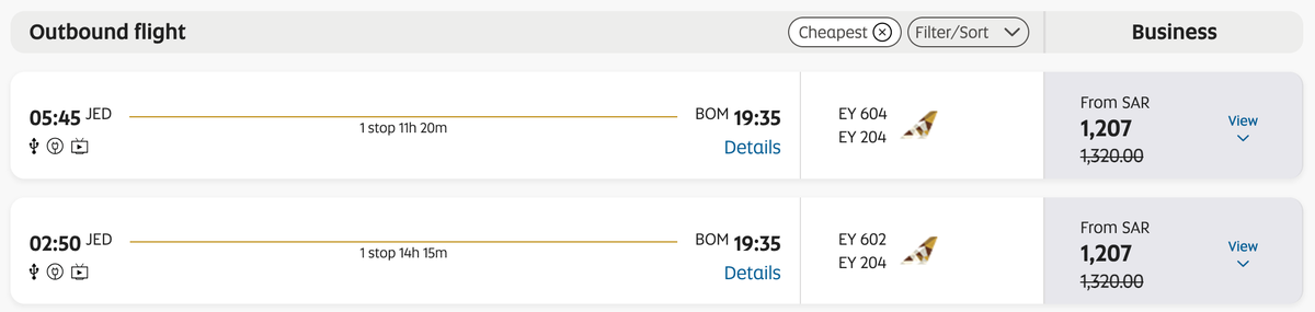 Amex Etihad discount JED AUH BOM business class