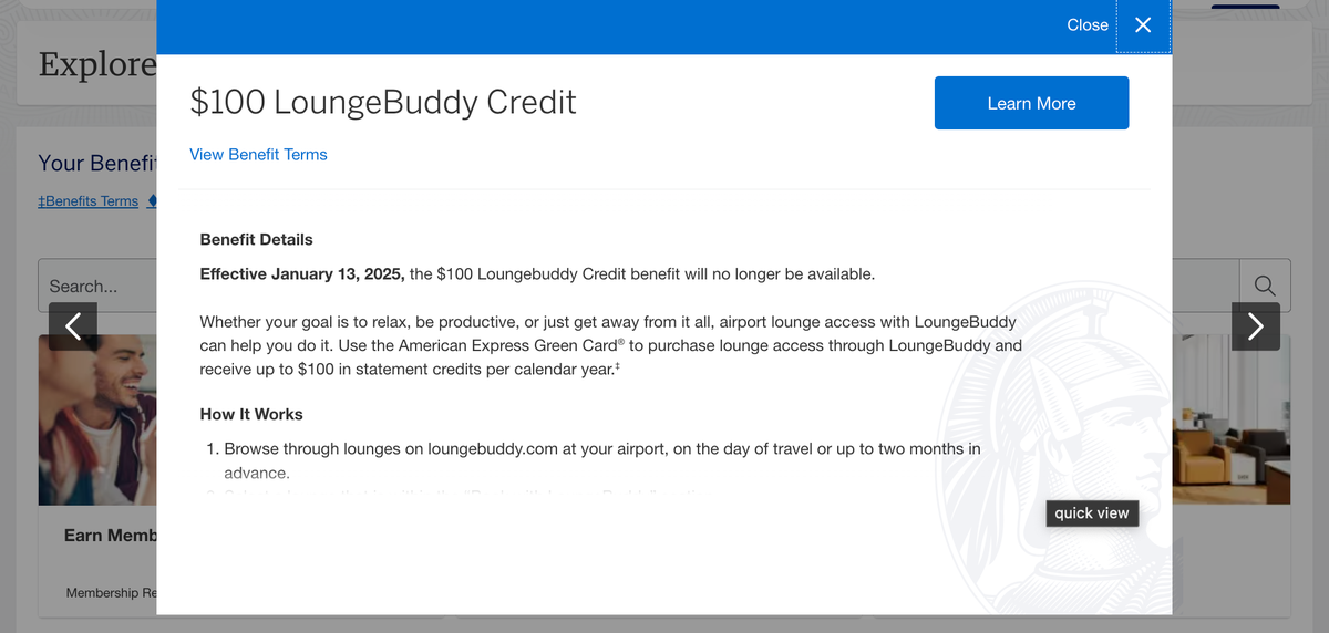 Amex Green LoungeBuddy ending