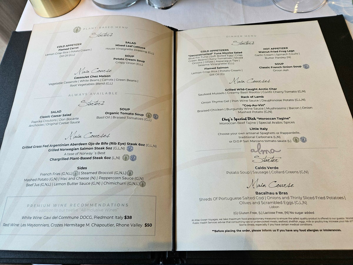 Antarctica cruise dinner menu