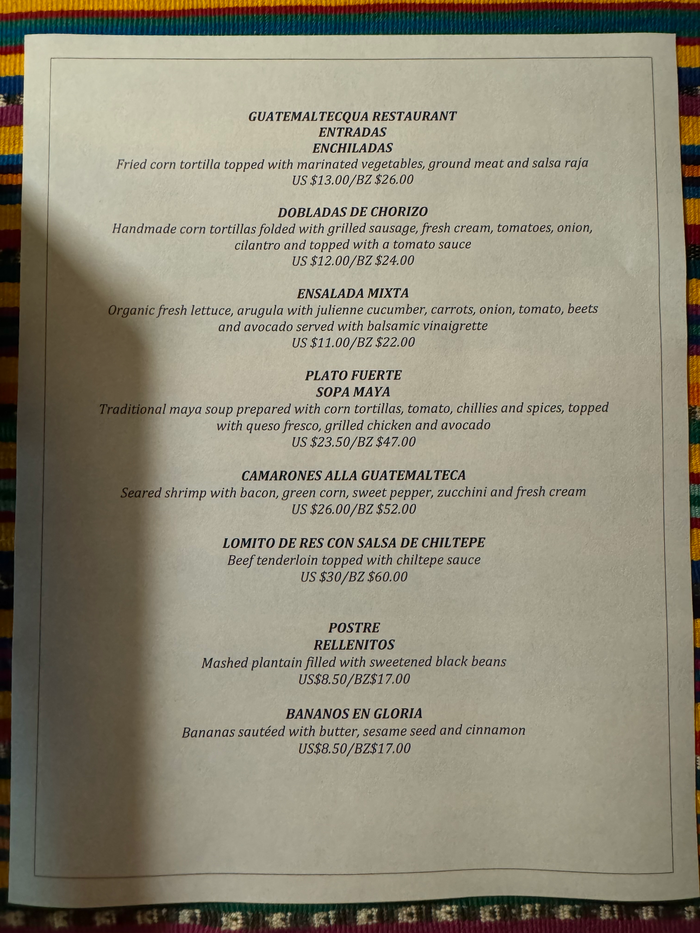 Blancaneaux Lodge Belize Mr Mrs Smith Guatemaltecqua Restaurant menu entrees Blancaneaux Lodge Belize Mr Mrs Smith Guatemaltecqua Restaurant menu entrees