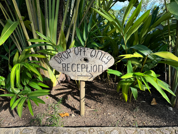 Blancaneaux Lodge Belize Mr Mrs Smith reception sign Blancaneaux Lodge Belize Mr Mrs Smith reception sign