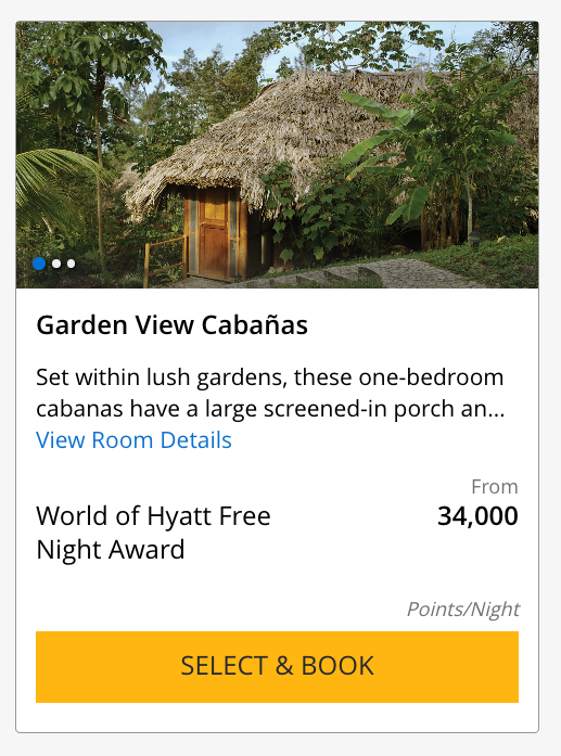 Blancaneaux Lodge World of Hyatt points cost