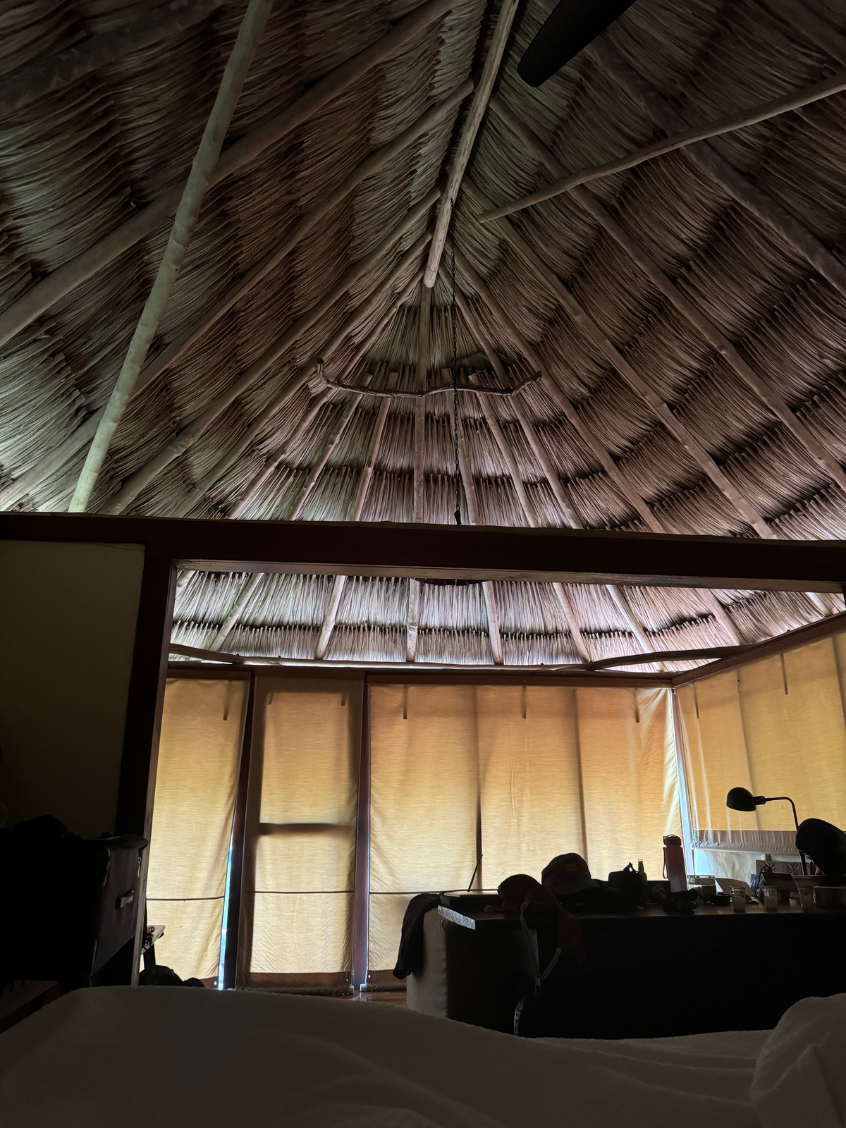 Blancaneaux Lodge light in cabana in morning