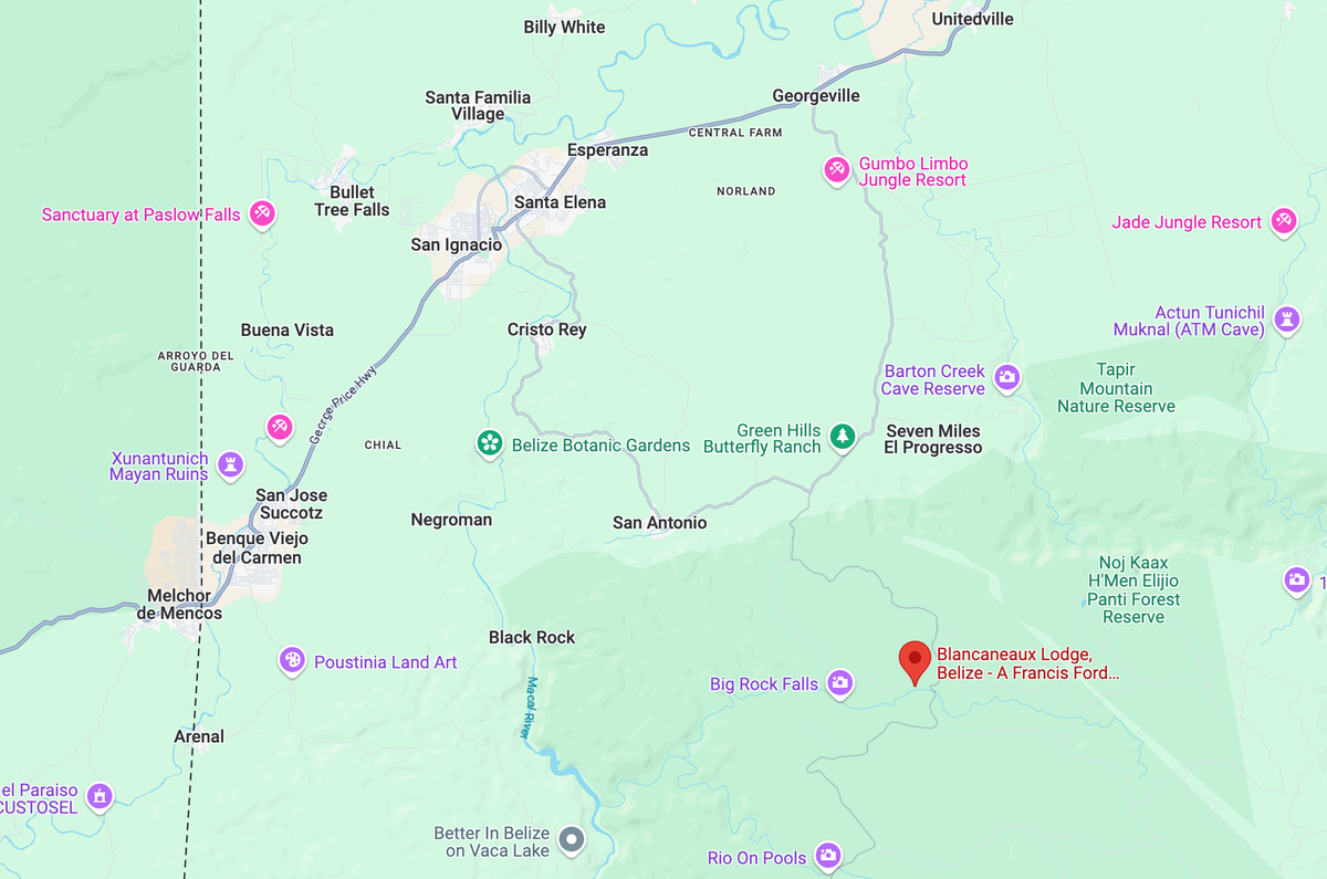 Blancaneaux Lodge location