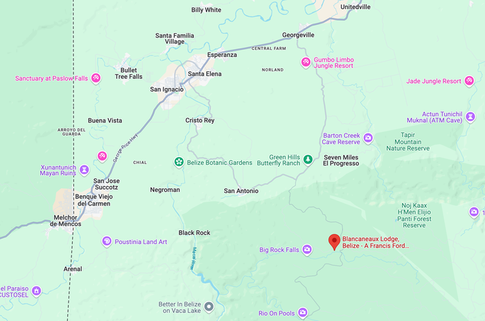 Blancaneaux Lodge location Blancaneaux Lodge location