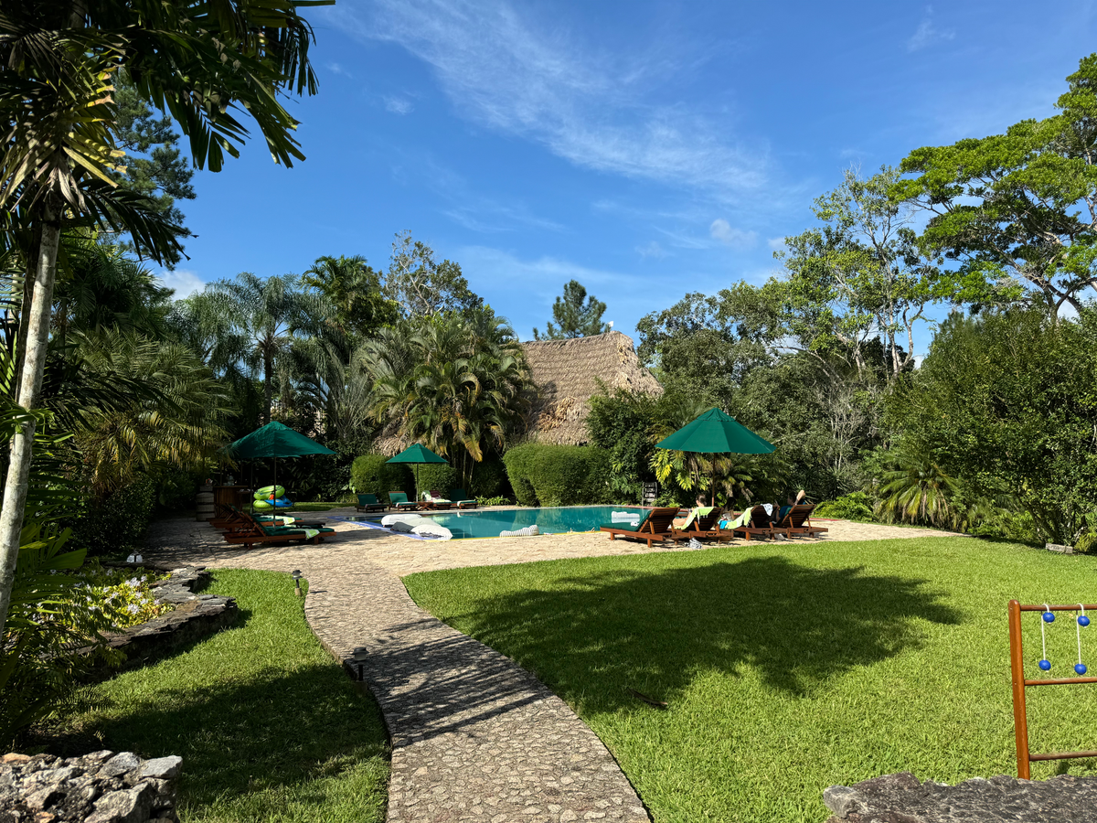 Blancaneaux Lodge pool and Guatemaltecqua Restaurant