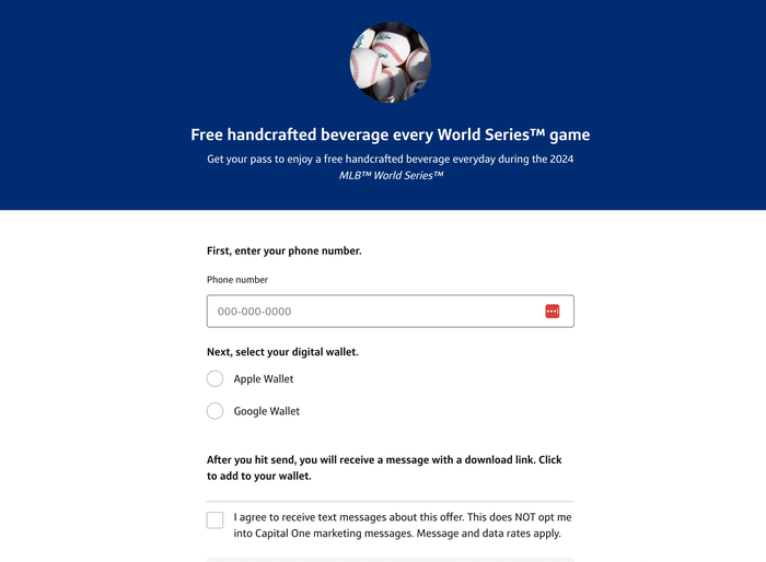 Capital One Cafe free beverage form Capital One Cafe free beverage form