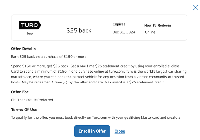 Citi Merchant Offer Turo October 2024 Citi Merchant Offer Turo October 2024