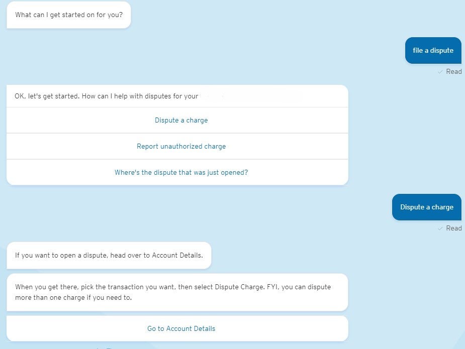 Citi dispute Citi Bot chat 1
