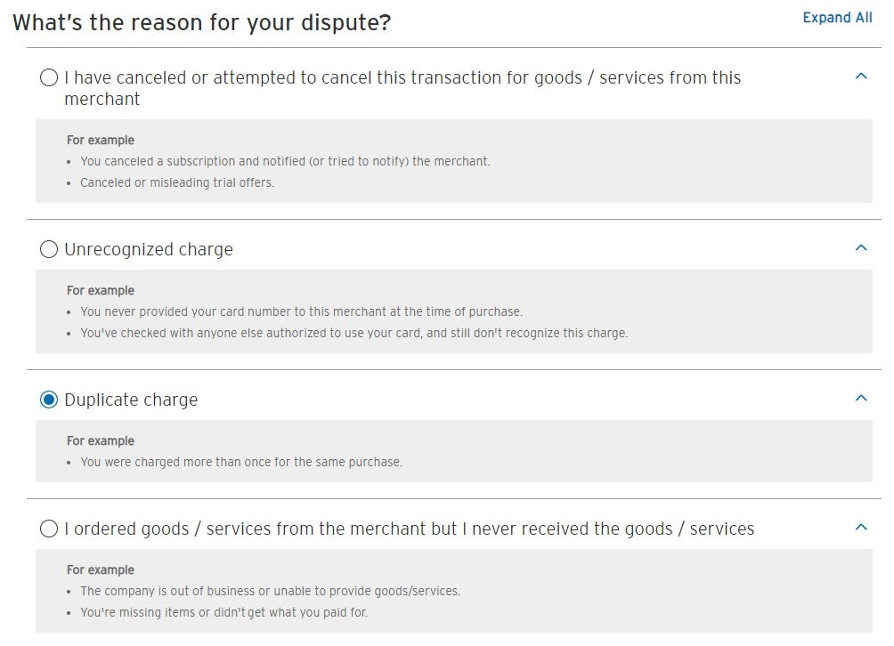 Citi dispute reasons explanations