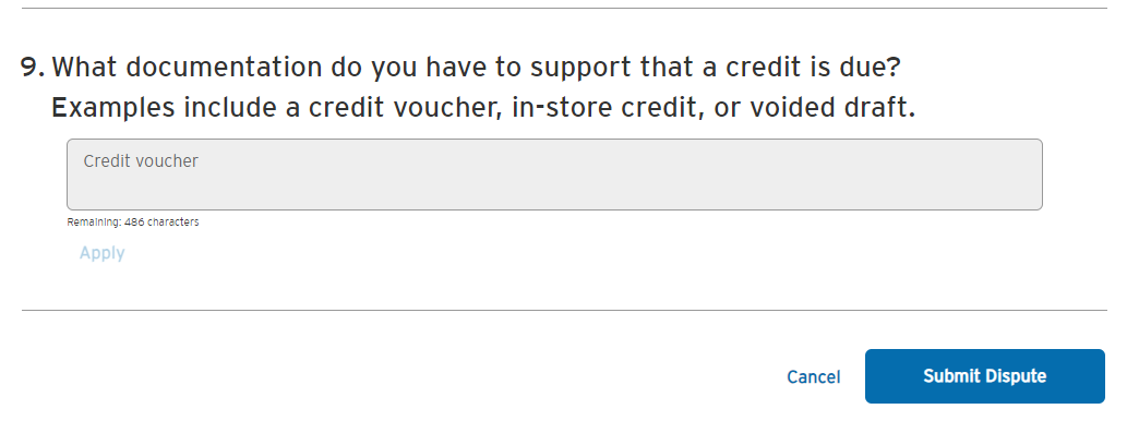 Citi returned goods dispute question and submit dispute