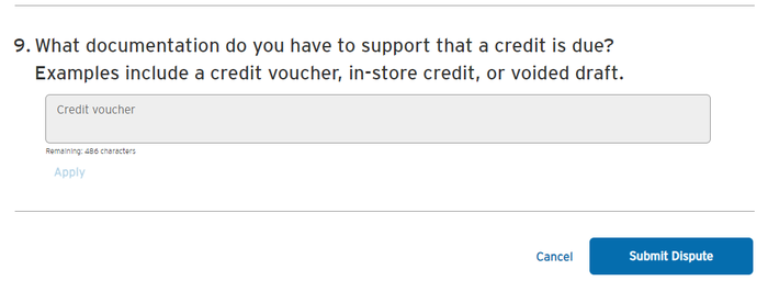 Citi returned goods dispute question and submit dispute