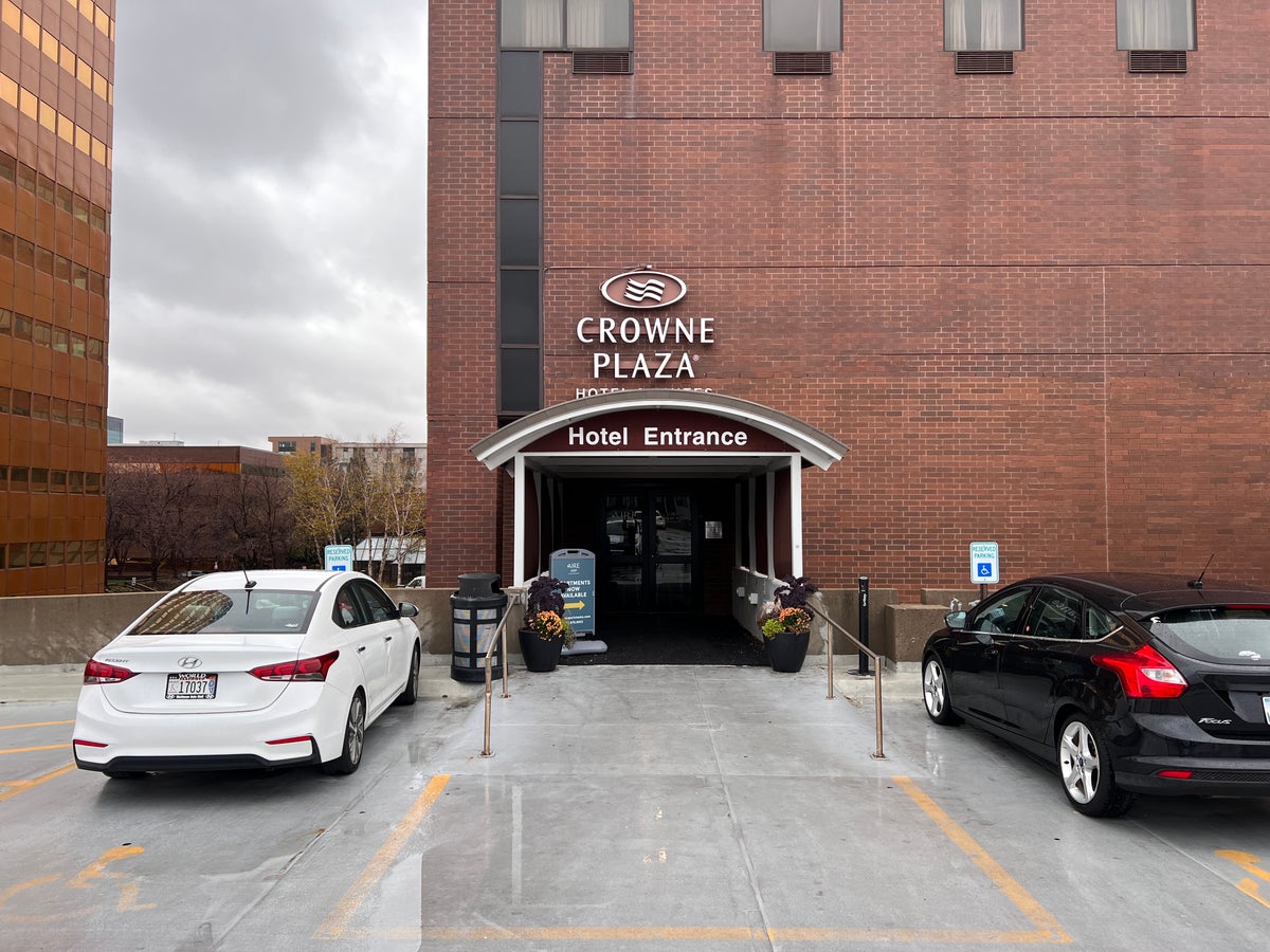 Crowne Plaza Suites MSP Airport Mall of America parking garage entrance to hotel