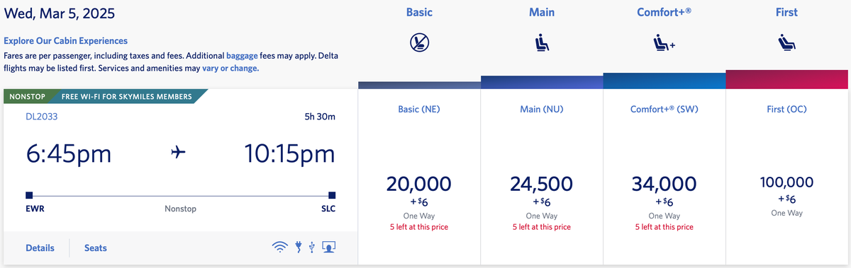 Delta EWR SLC award rates