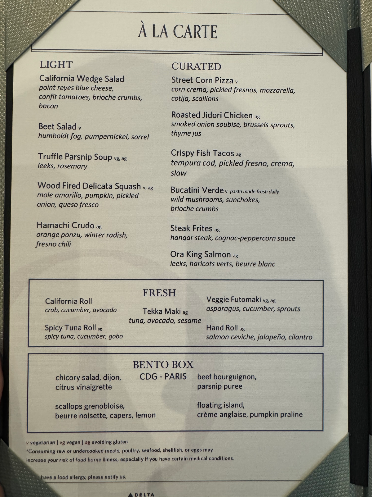 Delta One Lounge LAX Dining Room all day menu