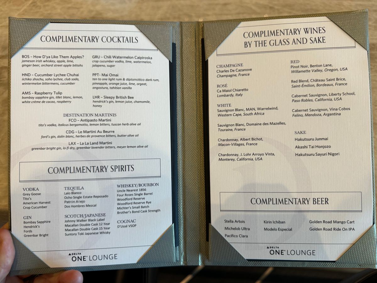 Delta One Lounge LAX Icon Bar drink menu