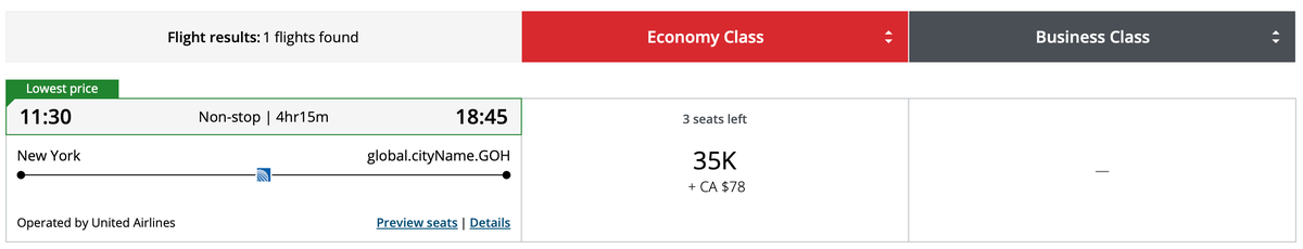 EWR GOH Aeroplan points