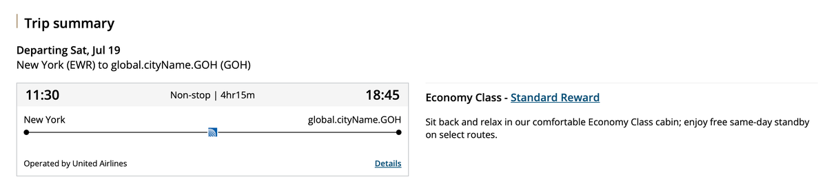 EWR GOH booking confirmation