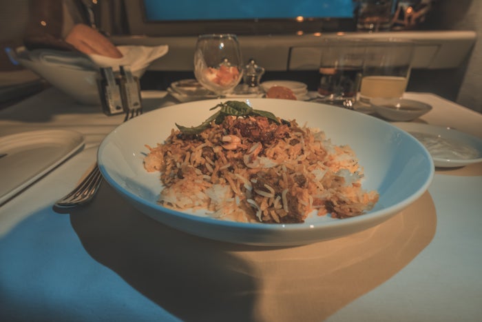 Emirates First Class biryani dish Emirates First Class biryani dish