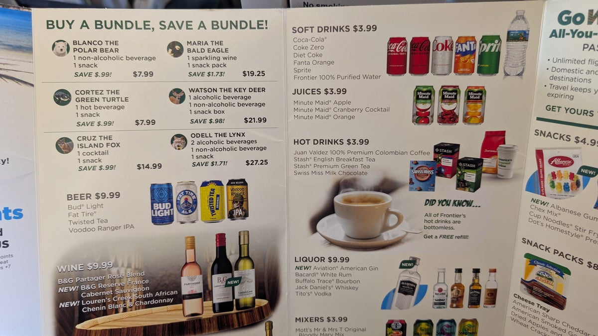 Frontier IAH to ONT inflight menu drinks