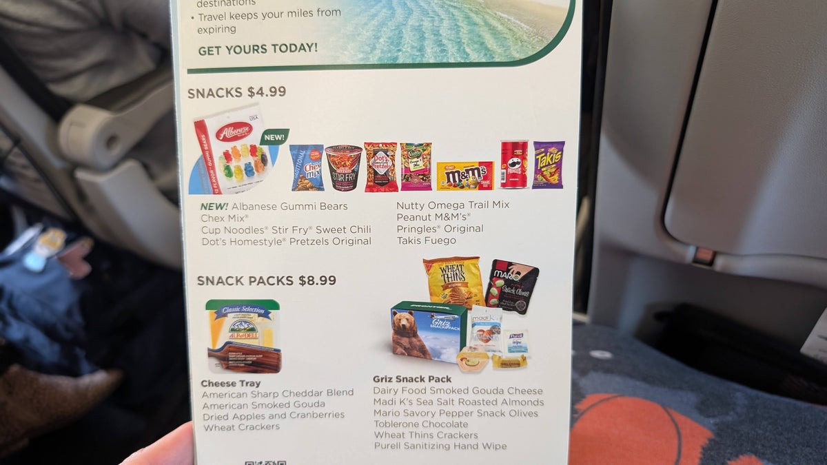 Frontier IAH to ONT inflight menu snacks