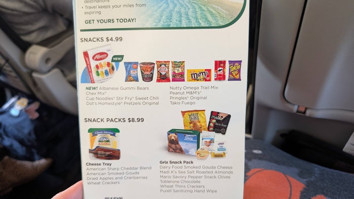 Frontier IAH to ONT inflight menu snacks