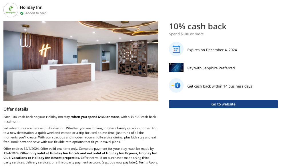 Holiday Inn Chase Offer