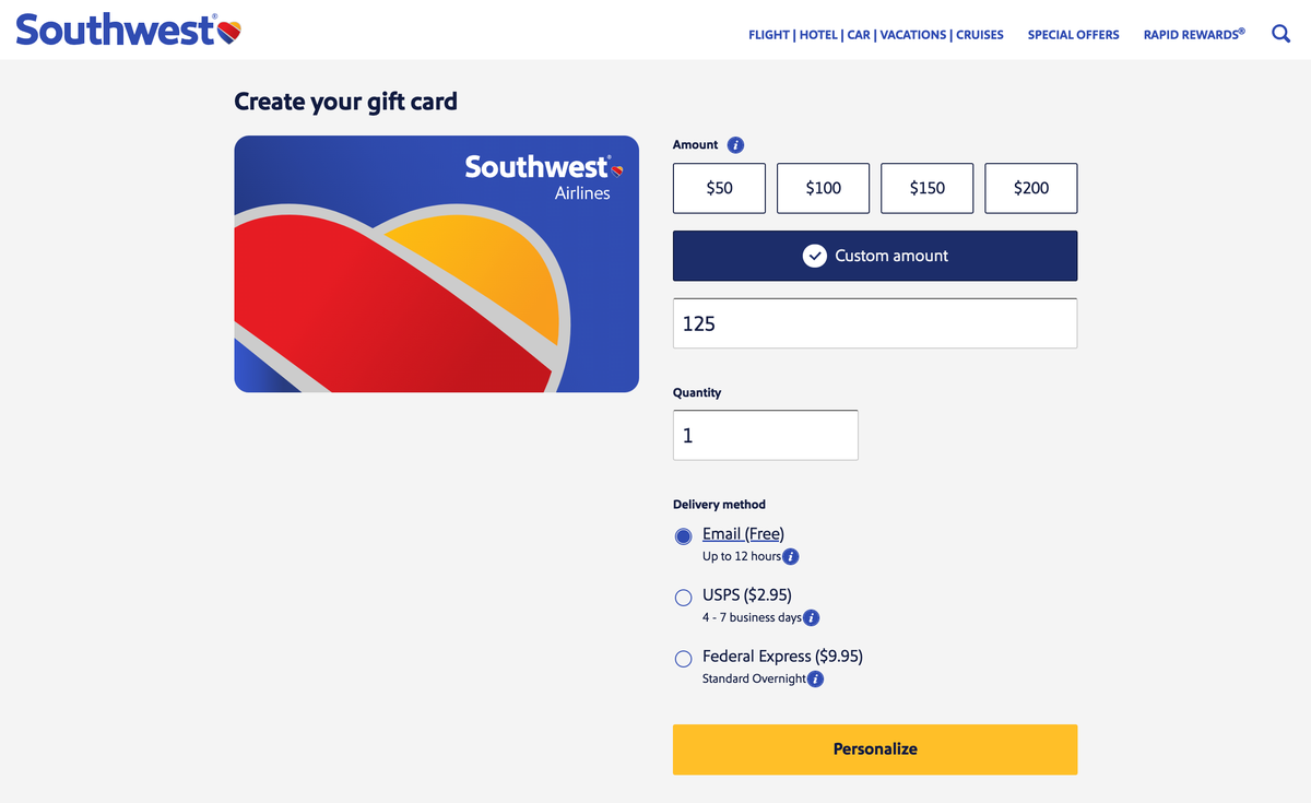 How to buy a southwest gift card online