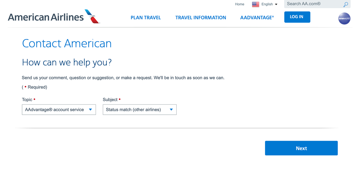 How to status match to American Airlines