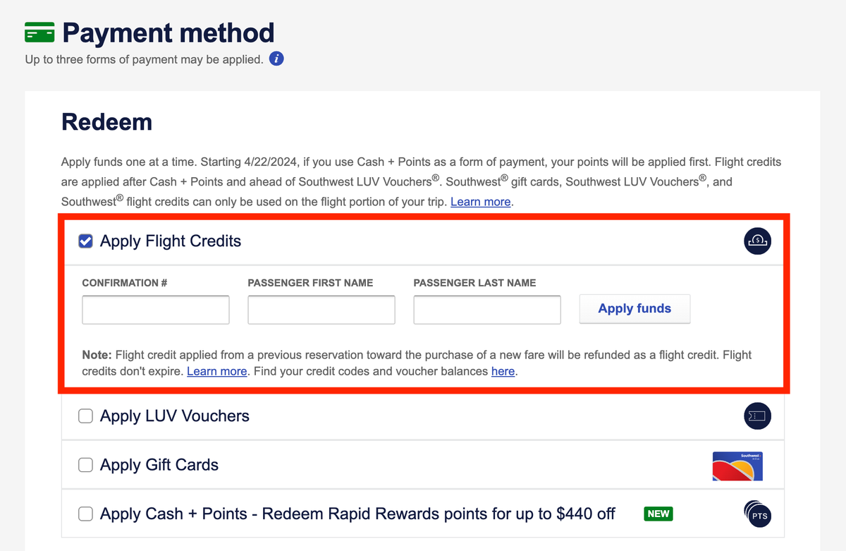 How to use Flight Credits on Southwest flights