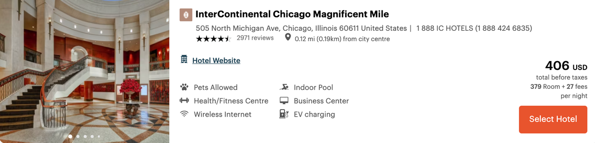 InterContinental Chicago Magnificent Mile cash rate