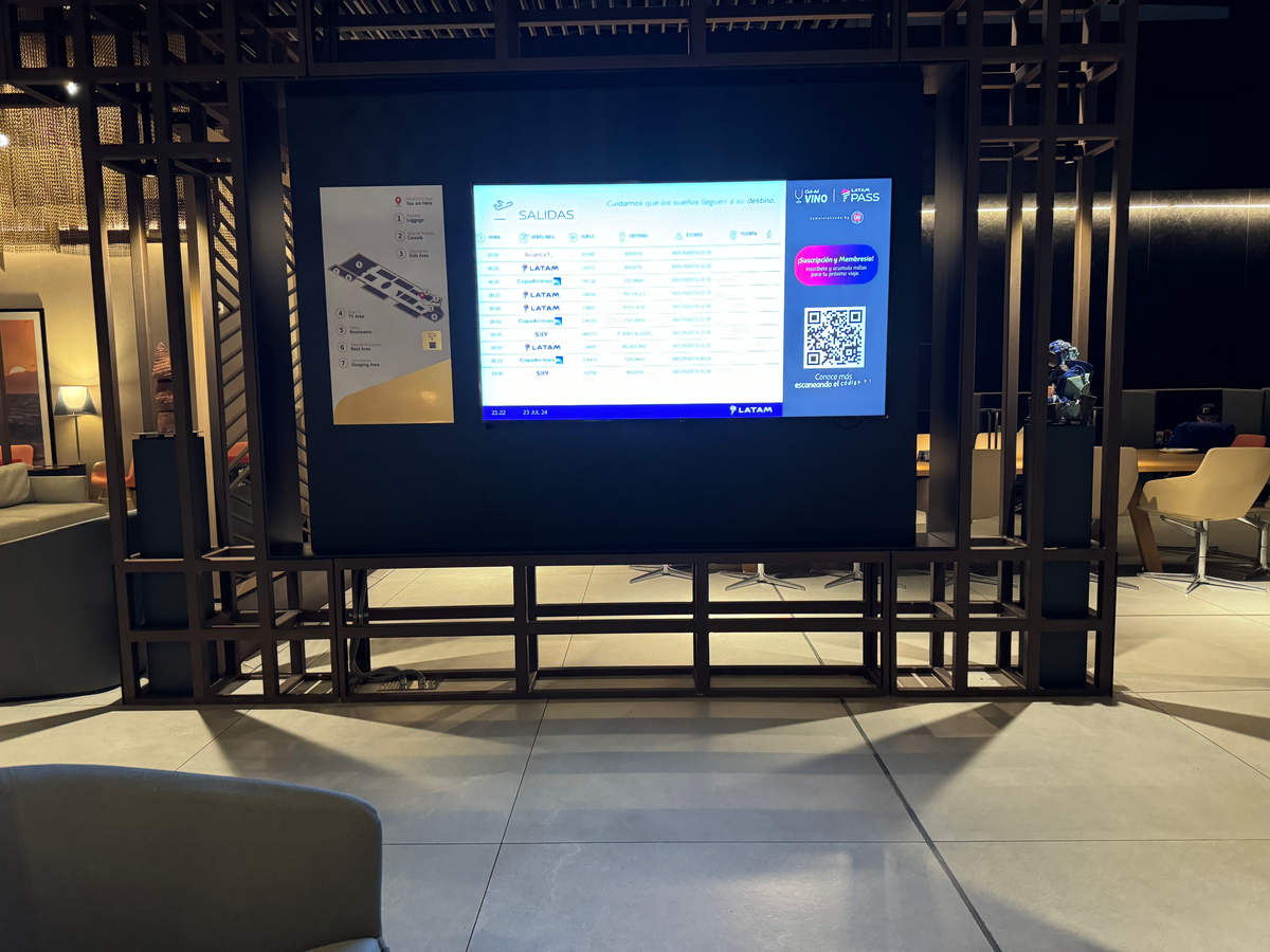 LATAM Lounge Santiago SCL departure boards