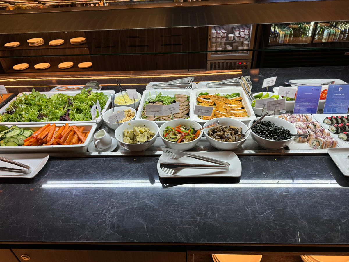 LATAM Lounge Santiago SCL food court sushi salad bar