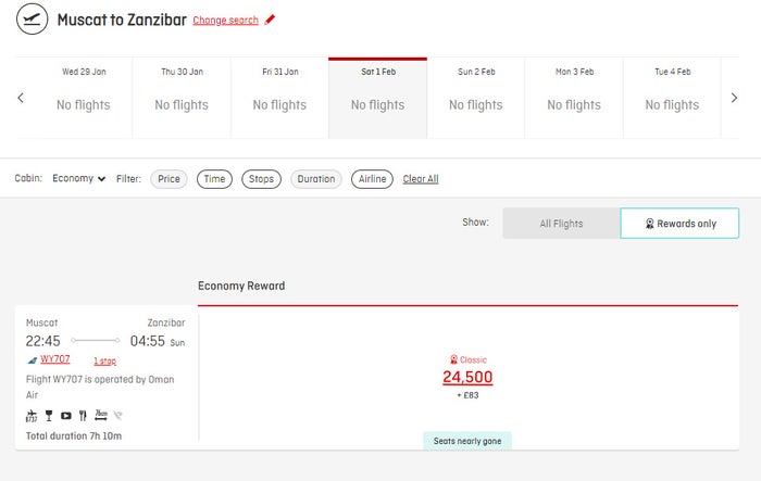 Qantas points for Oman Air flight MCT-ZNZ in Y Qantas points for Oman Air flight MCT-ZNZ in economy