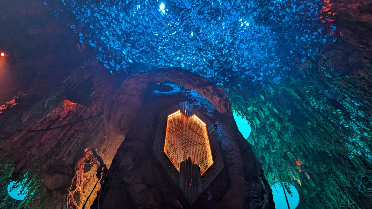 Meow Wolf Houston forest interactive sound tree leaves