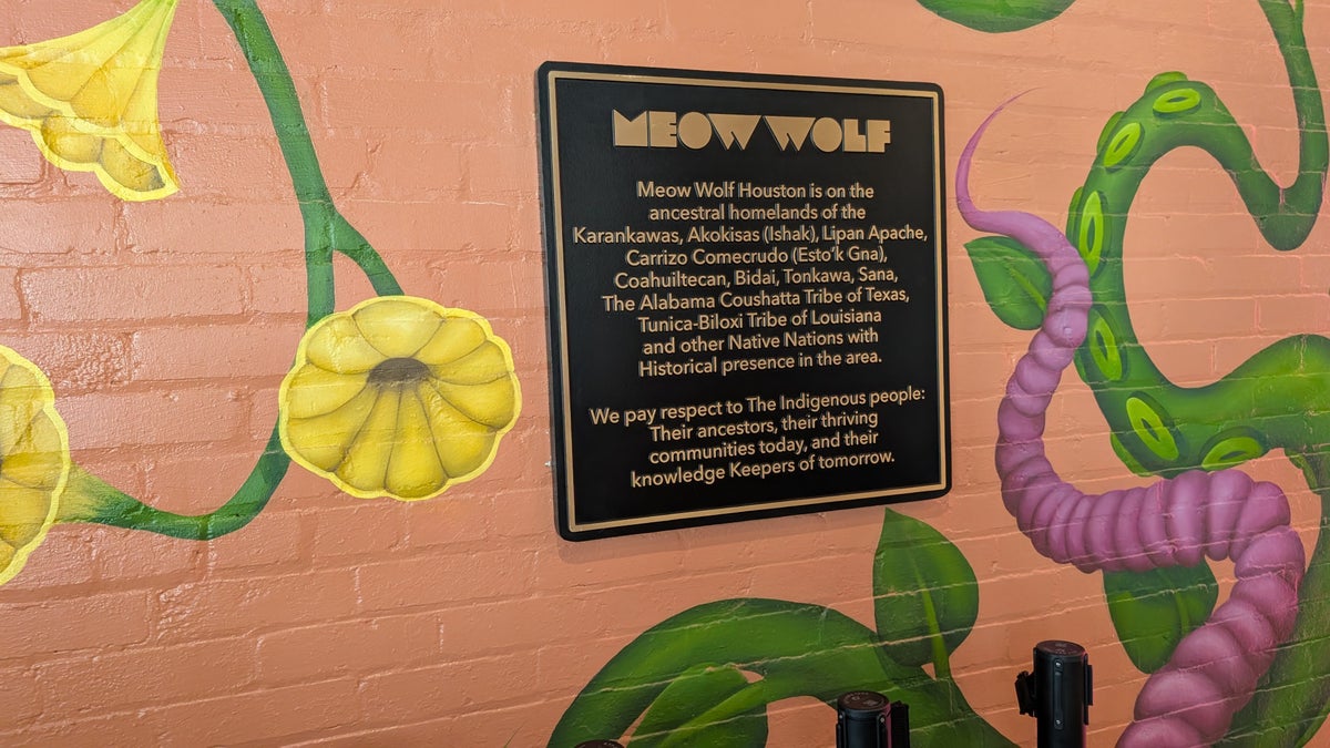 Meow Wolf Houston includive indigenous plaque