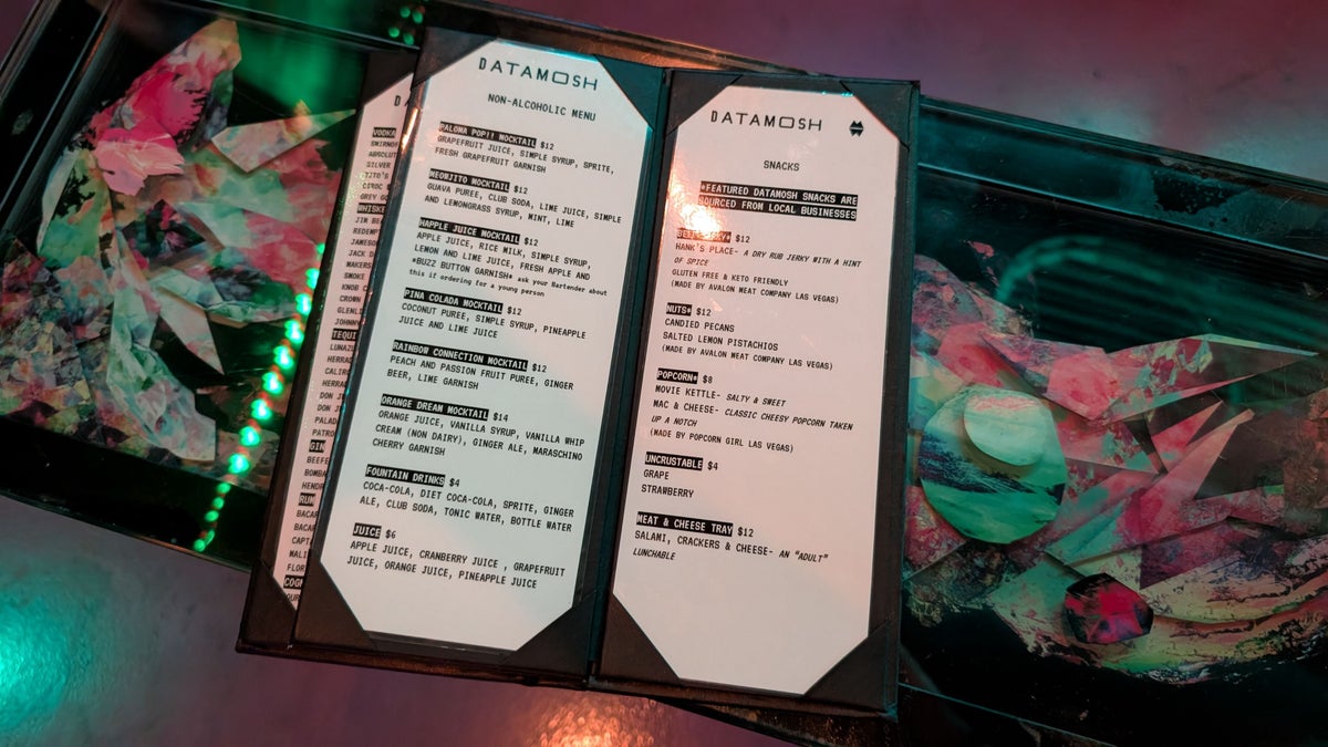 Meow Wolf Las Vegas Omega Mart Datamosh bar menu non alcoholic and snacks