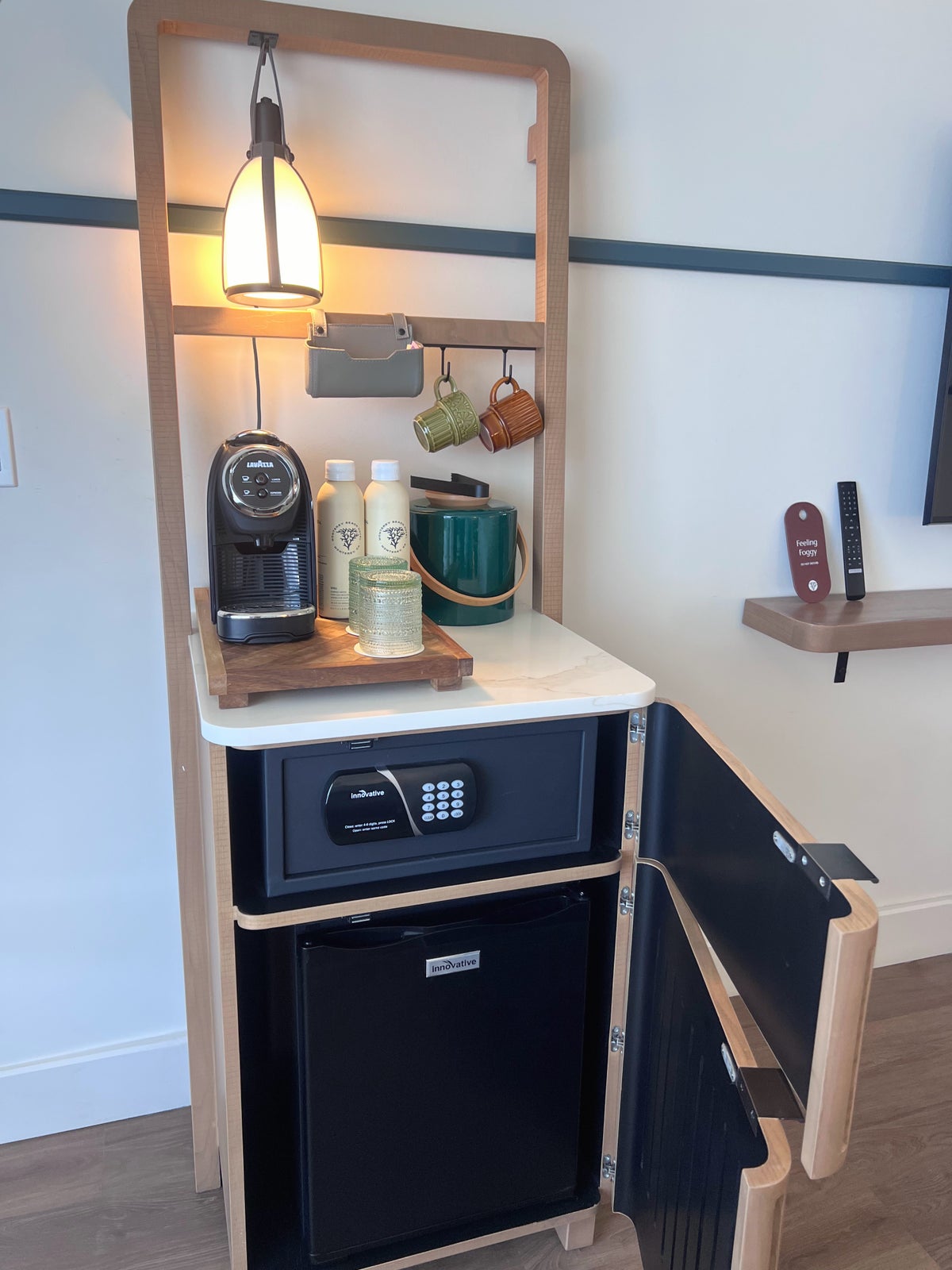 Monterey Beach Hotel in room fridge and coffee