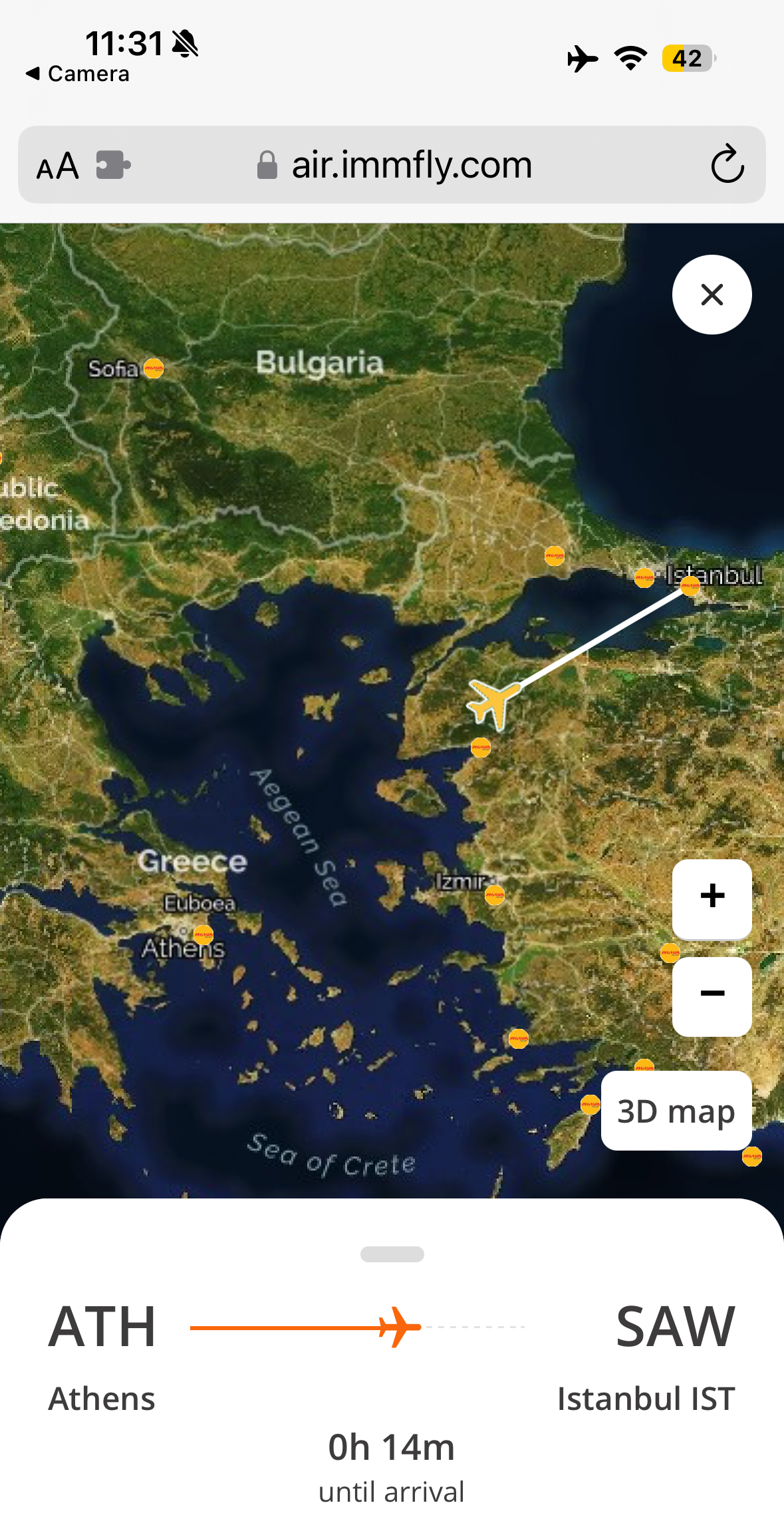 Pegasus ATH SAW flight map