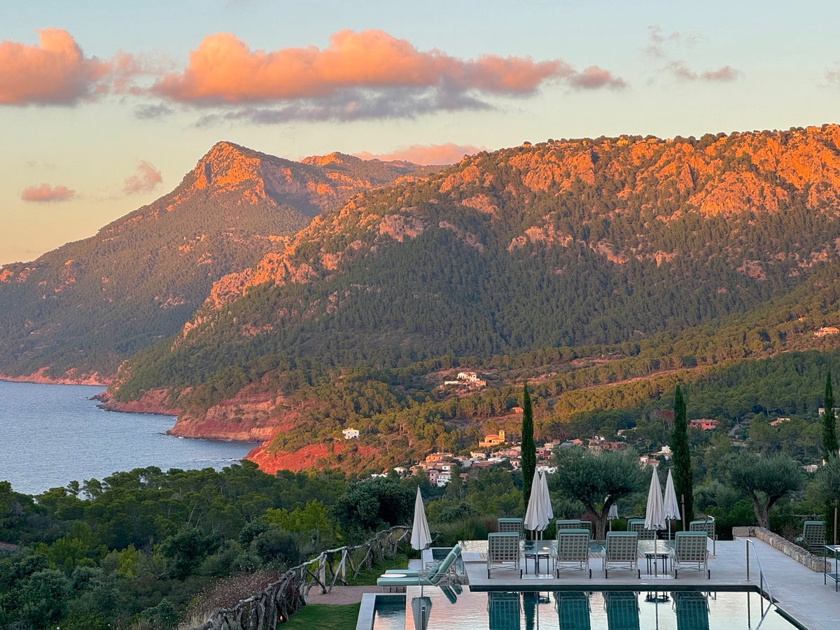 Son Bunyola Mallorca Spain Sa Tafona at dusk red mountains