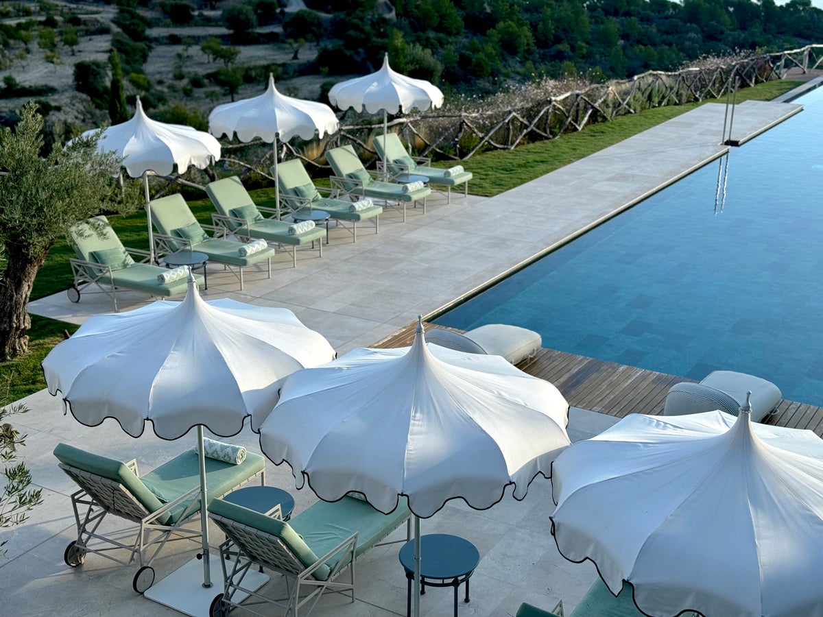 Son Bunyola Mallorca Spain poolside umbrellas