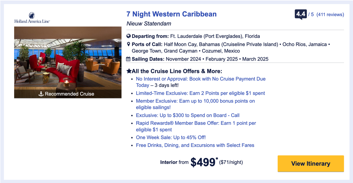 Southwest Cruises 10k 2x points offers