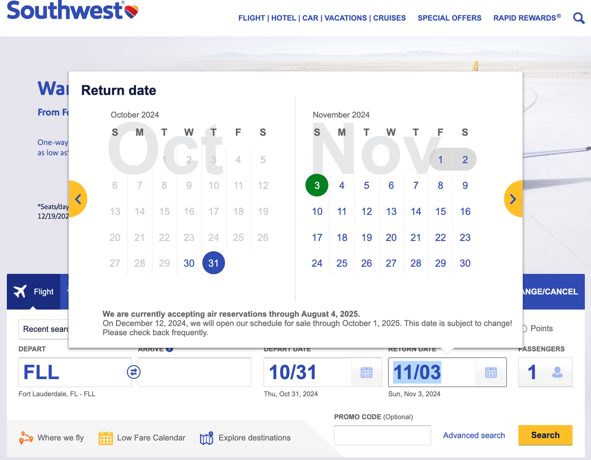 Southwest Extended Schedule Summer 2025