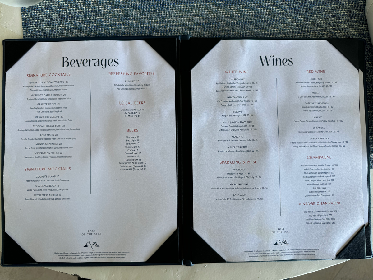 St Regis Bermuda Lina Restaurant lunch drinks menu