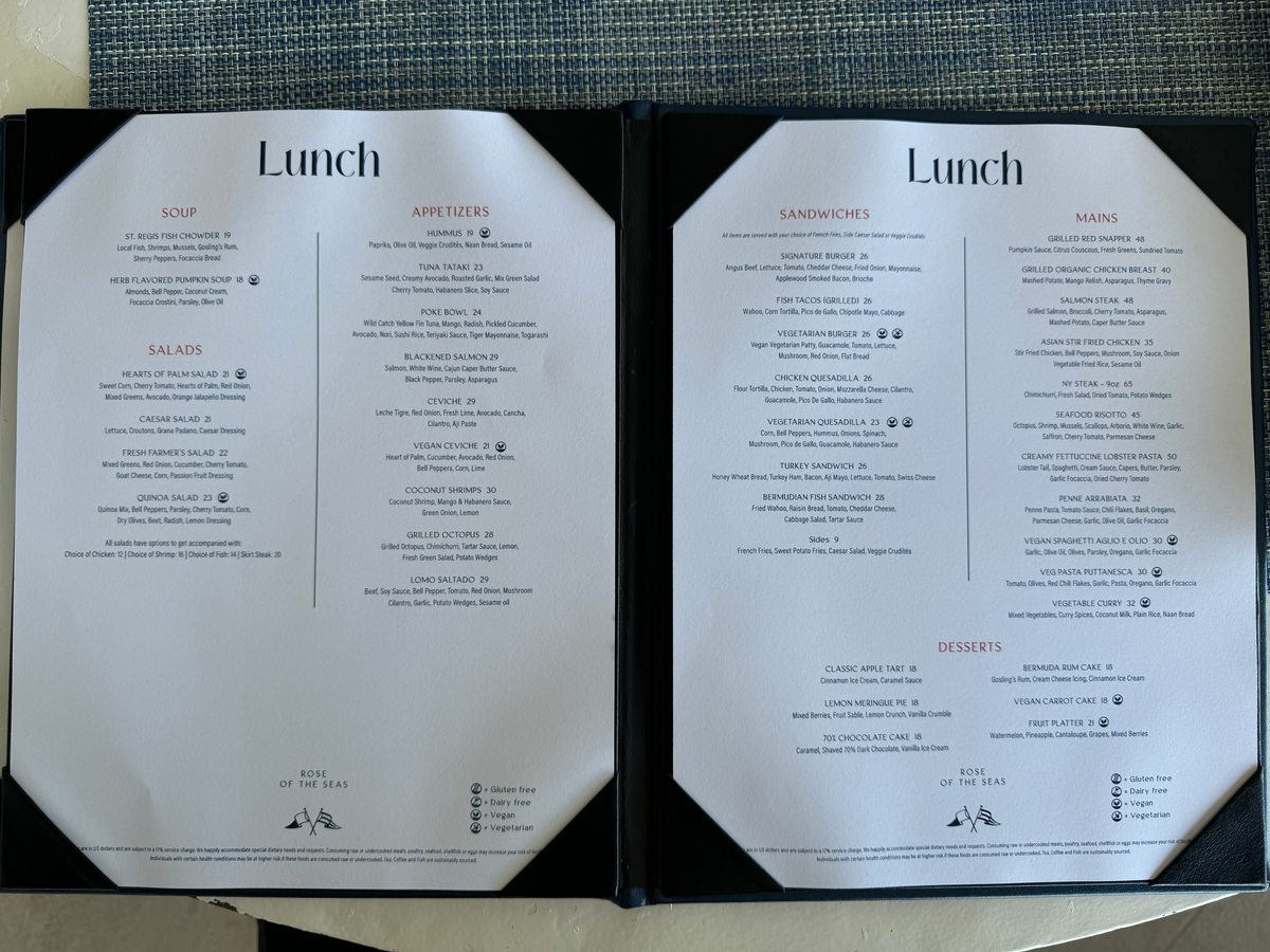 St Regis Bermuda Lina Restaurant lunch menu