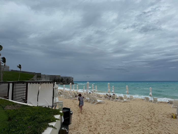 St Regis Bermuda beach chairs cabanas windy day