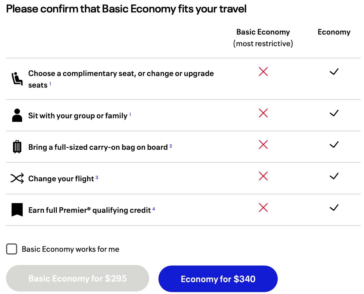 United basic economy restrictions