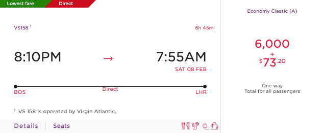 Virgin BOS LHR 6k Points