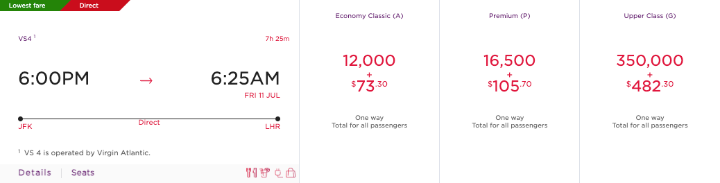 Virgin Upper Class 350k Redemption